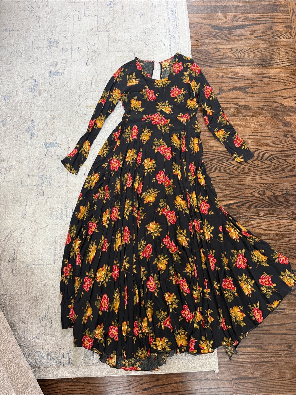 Free People Black Maxi Dress with Red and Yellow Floral Print - Picture 1 of 4